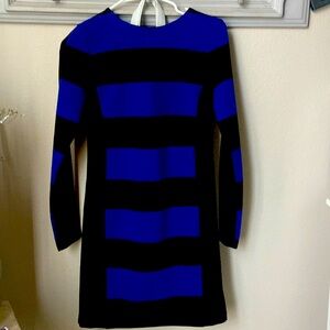 Blue and Black long sleeved dress with a silver zipper on the back-Michael Kors